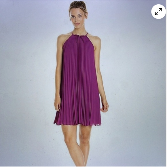 Ted Baker Emelay Bow Detail Pleated Purple Trapeze Cocktail Mini Dress Size 2 - Picture 1 of 6